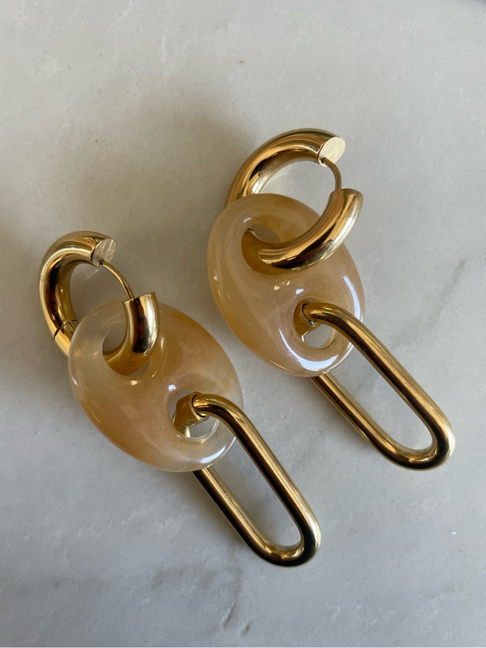 Zag Bijoux French 🇫🇷💛Gold and Taupe Quiet Luxury Link Drop Earrings